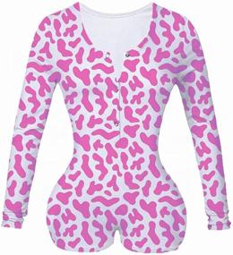 img 2 attached to HengShunRui Women's Deep V Neck Bodysuit with Print, Sexy Bodycon Jumpsuit Rompers Pajama