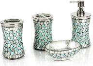 🛀 enhance your bathrooms &amp; vanity spaces with nu steel (set of 4) sea foam bath accessory set in aqua blue/silver glass mosaic/ stainless steel logo