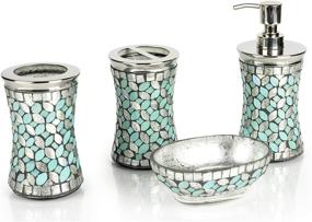 img 4 attached to 🛀 Enhance your Bathrooms &amp; Vanity Spaces with nu steel (Set of 4) Sea Foam Bath Accessory Set in Aqua Blue/Silver Glass Mosaic/ Stainless Steel