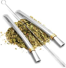 img 4 attached to 🌿 Premium Quality Yerba Mate Bombilla Straw Set - 2 Stainless Steel Straws with Cleaning Brush for Yerba Mate Gourd - Reusable Bombilla Mate Set