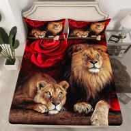 erosebridal lion bedding set queen size, fashionable wild animals fitted sheet 3d lion rose flower printed sheet set for boys girls, soft microfiber africa tropical animal bed bedspread decorative logo