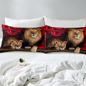 img 1 attached to Erosebridal Lion Bedding Set Queen Size, Fashionable Wild Animals Fitted Sheet 3D Lion Rose Flower Printed Sheet Set for Boys Girls, Soft Microfiber Africa Tropical Animal Bed Bedspread Decorative