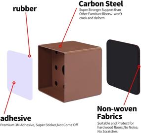 img 2 attached to Подъемники для мебели AIRUJIA: 4 штуки стальных подъемников для кровати на 1,2 дюйма, антиксоновые фетровые накладки, надежные подъемники для дивана, квадратный дизайн в коричневом цвете.