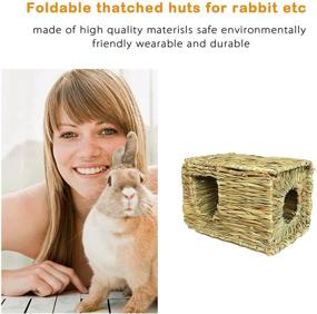 img 1 attached to 🐇 Calymmny Rabbit Grass House: 16 PCS Bunny Chew Toys for Play, Sleep, and Eat - Handmade Woven Hay Bed & Natural Edible Grass Hut