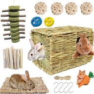 🐇 calymmny rabbit grass house: 16 pcs bunny chew toys for play, sleep, and eat - handmade woven hay bed & natural edible grass hut логотип