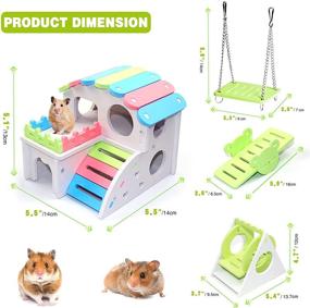 img 2 attached to 🐹 JUNBEI 4 Piece Hamster Toy Set - Dwarf Hamsters, Includes House, Swing, Seesaw - DIY Wooden Accessories for Small Hamsters, Mice, Gerbils - Green