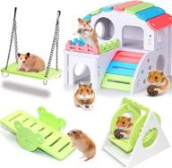 🐹 junbei 4 piece hamster toy set - dwarf hamsters, includes house, swing, seesaw - diy wooden accessories for small hamsters, mice, gerbils - green logo