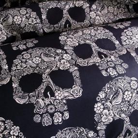 img 3 attached to Suncloris Golden Skull 3PC Microfiber Skeleton Bedding Set - Queen Size (Includes 1 Duvet Cover, 2 Pillowcases)