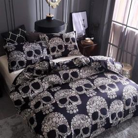 img 4 attached to Suncloris Golden Skull 3PC Microfiber Skeleton Bedding Set - Queen Size (Includes 1 Duvet Cover, 2 Pillowcases)