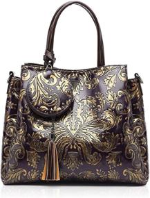 img 4 attached to MEITRUE Embossed Floral Satchel Handbags: 👜 Stylish Totes for Women's Work Bag Collection