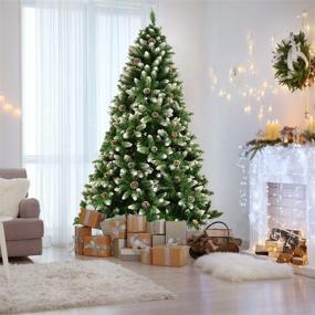 img 1 attached to 🎄 Timechee 6FT Snow Flocked Artificial Christmas Tree with Pine Cones, Metal Stand, and 1000 Branch Tips – Ideal for Festive Indoor and Outdoor Decoration during the Holiday Xmas Season