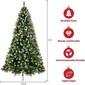 img 3 attached to 🎄 Timechee 6FT Snow Flocked Artificial Christmas Tree with Pine Cones, Metal Stand, and 1000 Branch Tips – Ideal for Festive Indoor and Outdoor Decoration during the Holiday Xmas Season