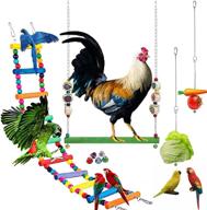 🐦 wooden swing toys for birds, chicken, and parrots + veggies skewer & fruit holder + xylophone toy + hanging feeder - ideal accessories for bird cage, chicken coop, hen, and rooster logo