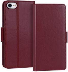 img 4 attached to 🍷 FYY Wine Red iPhone SE 2020, iPhone 7/8 4.7" Cowhide Leather Wallet Case with RFID Blocking, Kickstand and Card Slots