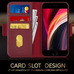 img 2 attached to 🍷 FYY Wine Red iPhone SE 2020, iPhone 7/8 4.7" Cowhide Leather Wallet Case with RFID Blocking, Kickstand and Card Slots