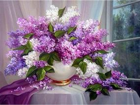 img 4 attached to 🌸 RuBos DIY 5D Diamond Painting Flower Kit: Purple Lilac Flowers Floral, Full Round Drill Gem Art with Rhinestone Picture by Number for Home Decor