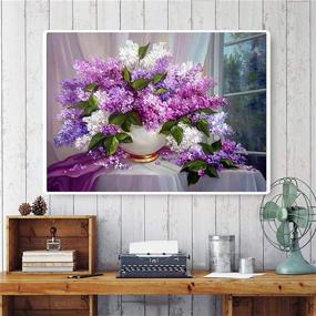 img 2 attached to 🌸 RuBos DIY 5D Diamond Painting Flower Kit: Purple Lilac Flowers Floral, Full Round Drill Gem Art with Rhinestone Picture by Number for Home Decor