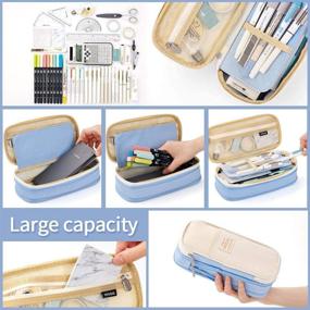 img 1 attached to Efficiently Organize and Store Your School and Office Supplies with EASTHILL Big Capacity Pencil Pen Case in Light Blue