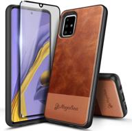 📱 e-began samsung galaxy a51 4g case - premium cowhide leather hybrid defender with tempered glass screen protector, brown - maximum coverage, rugged, shockproof and durable logo