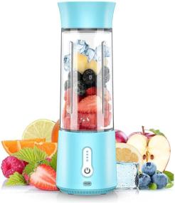 img 4 attached to 🍹 Portable Blender MPWHYL - Personal Smoothie and Shake Maker, Rechargeable Type-C 4000mAh Mini Blender with 500ml Bottle, Small Single Juicer - IPX7 Waterproof (Blue)