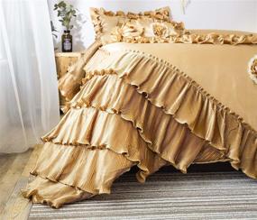 img 2 attached to 👑 Tache Satin Ruffle Floral Luxurious Honey Gold Caramel Latte Victorian Royal 6pc Comforter Bedding Set, King: Regal Elegance for a King-Sized Bed