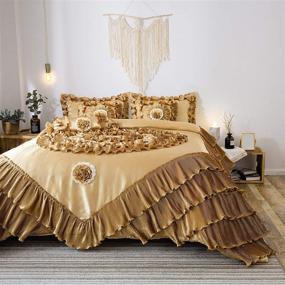 img 4 attached to 👑 Tache Satin Ruffle Floral Luxurious Honey Gold Caramel Latte Victorian Royal 6pc Comforter Bedding Set, King: Regal Elegance for a King-Sized Bed