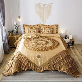 img 3 attached to 👑 Tache Satin Ruffle Floral Luxurious Honey Gold Caramel Latte Victorian Royal 6pc Comforter Bedding Set, King: Regal Elegance for a King-Sized Bed