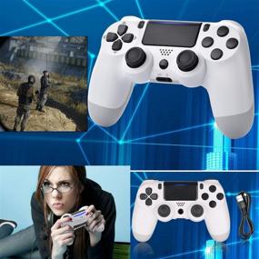img 3 attached to 🎮 PS4 Compatible Wireless Game Controller - Two Motors Joystick with LED Indicator, Charging Cable, Stereo Headset Jack (White)