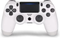 🎮 ps4 compatible wireless game controller - two motors joystick with led indicator, charging cable, stereo headset jack (white) logo