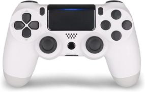 img 4 attached to 🎮 PS4 Compatible Wireless Game Controller - Two Motors Joystick with LED Indicator, Charging Cable, Stereo Headset Jack (White)