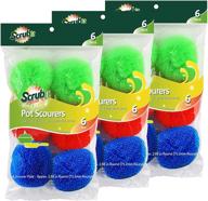 18-round nylon dish scrubber scouring pads by scrub-it - 3 packs of 6 scour pads - assorted colors - tough, durable, and non-scratch for non-stick cookware logo