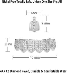 img 2 attached to 🦷 LuReen 14k Gold Silver Pave CZ Bar Grillz Teeth Top and Bottom Set Grills with Extra Molding Bars