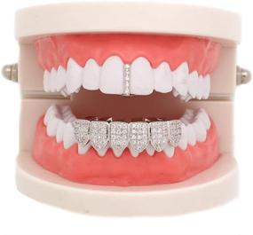 img 4 attached to 🦷 LuReen 14k Gold Silver Pave CZ Bar Grillz Teeth Top and Bottom Set Grills with Extra Molding Bars