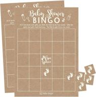 🎲 25 rustic kraft bingo game cards for baby shower, with 25 pack of baby feet game chips - funny baby party ideas and supplies for girl or boy! logo