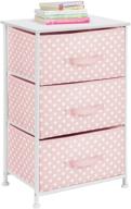 🎀 mdesign spira collection pink/white wood top/steel frame dresser chest with 3 removable fabric drawers/bins - ideal for kids bedroom, playroom, and baby nursery organization logo