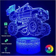 optimized monster truck night lights gifts: 3d lamp with usb cable, 16 colors changing, touch & remote control - ideal birthday and christmas gifts for boys logo