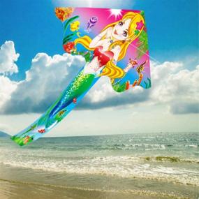 img 2 attached to 🧚 HENGDA Kite - Kids' Lovely Cartoon Mermaid Kite Set with Flying Line