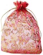 🌹 100pcs gold roses pattern organza gift bags, riverer, 9x12cm (3.6x5 inches) logo