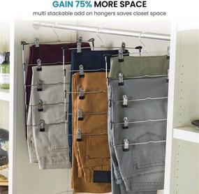 img 3 attached to 👖 Maximize Closet Space with 5 Tier Metal Skirt Hanger: 6 Pack, 70% More Space, Adjustable Clips, Rubber Coated Clips, 360° Swivel Hook, Hang Pants, Slacks, Jeans, Towels