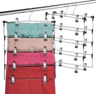 👖 maximize closet space with 5 tier metal skirt hanger: 6 pack, 70% more space, adjustable clips, rubber coated clips, 360° swivel hook, hang pants, slacks, jeans, towels логотип