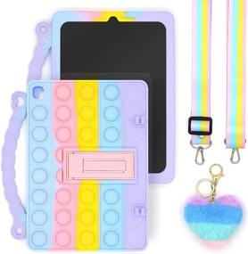 img 2 attached to 🌈 Colorful Push Pop Bubble Silicone Case for iPad 2/3/4, Shockproof Anti-Stress Cover with Lanyard, Kickstand, Pendent, and Pencil Holder