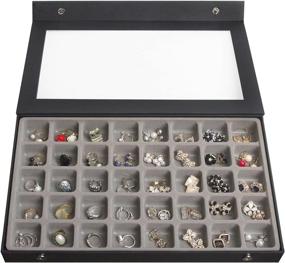 img 3 attached to 📦 JackCubeDesign Jewelry Organization Box - 40 Compartments Showcase Tray with Acrylic Cover for Earrings and Rings (Black, 16.97 x 9.7 x 1.65 inches) – :MK333A