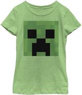 👾 adorable minecraft creeper big face girls' heather crew tee: a must-have for minecraft fans! logo