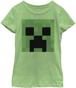 img 1 attached to 👾 Adorable Minecraft Creeper Big Face Girls' Heather Crew Tee: A Must-Have for Minecraft Fans!