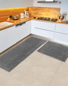 img 4 attached to 🏠 Pretigo Grey Kitchen Rugs: Soft & Absorbent Floor Rugs by Chenille Material | Non-Slip & Washable Kitchen Rug Set (20"X30"+20"X60")