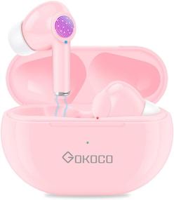 img 3 attached to Улучшите свой музыкальный опыт с беспроводными наушниками GOKOCO Bluetooth 5.0 - улучшенные низкие частоты, смарт-сенсорное управление, два микрофона, водонепроницаемость IPX 5, звук Hi-Fi (розовые)