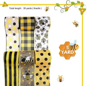 img 3 attached to 🐝 Versatile Bee-Themed Craft Ribbons: 6 Rolls/ 30 Yards of Honeybee Inspired Wired Edge Ribbon - Perfect for DIY Crafts, Wrapping, Hair Bows, Floral Decorations, and More!