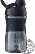 blenderbottle sportmixer 20-ounce shaker bottle: ideal for protein shakes and pre workout, sleek black design logo