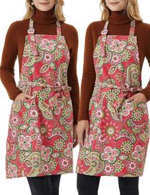 img 1 attached to 👩 Soft Cotton Linen 2-Pack Bib Aprons for Women: Kitchen Chef Aprons with Pockets, Adjustable & Machine Washable - 001