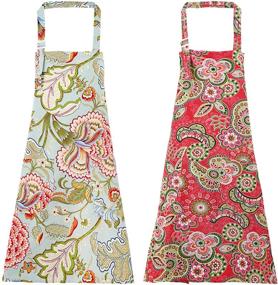 img 4 attached to 👩 Soft Cotton Linen 2-Pack Bib Aprons for Women: Kitchen Chef Aprons with Pockets, Adjustable & Machine Washable - 001